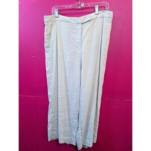DKNY Linen Rayon Cream Wide Leg Summer Trousers 12 Pockets